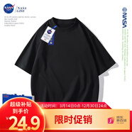 NASA GISS重磅260g纯棉短袖t恤男纯色圆领厚实不透纯白打底衫男女体恤上衣 黑色 2XL 体重170-190斤