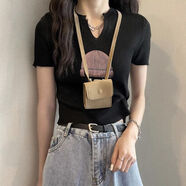 KAHTOP2025夏新款款短款针织衫韩版polo衫小众设计感冰丝短袖上衣MQQ 辣妹正肩黑色 均码 弹力均码(建议75-120斤)