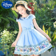 迪士尼（Disney）女童连衣裙4儿童夏装5短袖6中大童7夏季8小女孩9公主纯棉裙子13岁 蓝色 130 (建议身高115-125cm左右)