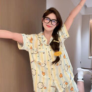 韫舜自嘲熊睡衣女短袖短裤睡衣套装云朵棉可爱卡通高级感春秋季家居服 云朵棉自嘲熊睡衣套装【短袖短裤】 L 【建议100-120斤】