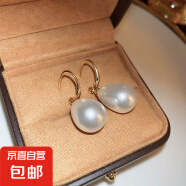 银针大珍珠圆圈耳环时尚小众夸张气质高级感耳钉法式复古百搭耳饰 62#耳钩-白色水滴珍珠