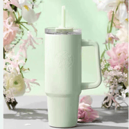 星巴克杯子春日花系列水杯清新浪漫陶瓷杯马克杯不锈钢杯玻璃杯吸管杯 900ml春日系列绿色款不锈钢吸管