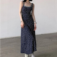 尔山集假两件碎花吊带连衣裙子女夏季拼接修身收腰垂坠海边度假气质长裙 【蓝色】L