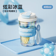 物生物（RELEA）玻璃杯水杯女高颜值高硼硅玻璃耐高温花茶杯夏季大容量茶水分离杯 炫彩冰蓝【双饮防烫】 400ml