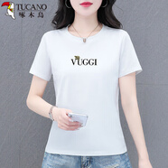 啄木鸟（TUCANO）棉女士短袖t恤女夏季2025新款中年夏装宽松显瘦圆领体恤上衣T恤女 2308白色 XL (110-125斤)