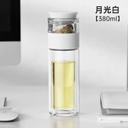 花间道茶水分离杯玻璃杯双层防烫男士商务办公礼品泡茶杯便携车载水杯 380ml白色