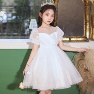 米爸女童公主裙夏季儿童连衣裙白色蓬蓬裙表演礼服裙六一演出服 白色 100
