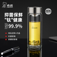 希诺（HEENOOR） 双层玻璃杯男士办公高档送礼礼盒泡茶滤网耐高温大容量商务水杯 【拉丝杯盖】抗菌-纯钛部件 360ml