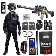 HKGX儿童特种兵玩具套装男童军装仿真户外cos特警衣服长袖小警察装备 M4可发射：特战【初级版】+衣服 【身高】100CM