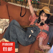 减龄气质设计感刺绣牛仔背带裤女秋冬大码胖mm复古洋气显瘦连体裤 蓝色刺绣牛仔背带裤单件 M码（建议95-105斤）