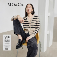MO&Co.【绵羊毛×山羊绒】小香风针织衫条纹短款千金针织开衫摩安珂moco 杏黑条-第2批 M/165