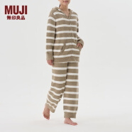 无印良品（MUJI）女式 发热毛毛纱家居连帽开衫 女士睡衣上衣单件家居服秋冬季保暖 棕色条纹 L-XL (170/92A)