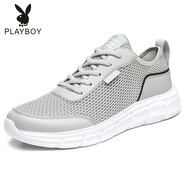 花花公子（PLAYBOY）2025夏季镂空透气男鞋中年男士防臭网面运动鞋软底轻便休闲旅游鞋 Y09浅灰 39
