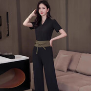 爱图荣美容师工作服女2025新款夏季养生馆会所足浴足疗技师气质短袖套装 8888黑色短袖+黑色长裤 XL (适合110到120斤穿)