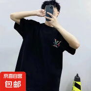 夏季纯棉字母印花短袖t恤男女同款情侣装圆领打底衫半袖体恤上衣 黑色XL XL