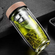 维诺亚鹅蛋杯超大容量双层玻璃杯加厚茶水分离泡茶隔热茶杯水杯便携定制 双层皮纹米 350毫升(加厚防爆)