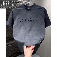 JEEP SPIRIT短袖t恤男2025新款夏季潮流美式钢印T恤男潮帅气宽松上衣百搭体恤 深灰色 M 建议100-115斤