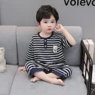舟喜男童连体睡衣夏2026薄款男孩宝宝卡通条纹小熊儿童防踢家居服睡袋 藏青色 90 推荐身高78-89cm