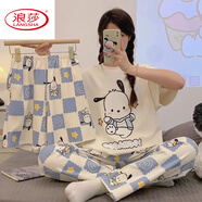 浪莎（langsha）睡衣女夏季新款短袖卡通可爱帕恰狗学生短裤长裤家居服三件套装 卡通可爱帕恰狗上衣+长短裤【三 XL 体重建议110-130斤