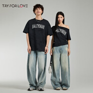 TRYFORLOVE扎染印花情侣装短袖t恤一长一短夏季纯棉高级感夏装宽松半袖男 情侣套装 常规 L 男+女M