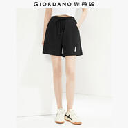 佐丹奴女装纯棉针织破骨织标松紧腰卫裤短裤13404340 09标志黑 M