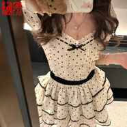 莜仙格波点蓬蓬裙少女感甜美可爱收腰多层蛋糕裙2025夏季新款显瘦连衣裙 波点蓬蓬连衣裙  S 建议 (80-91斤)