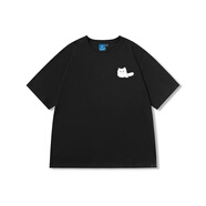 SuaMomentuaMoment张新成UAMOMENT抓痕加菲猫咪刺绣短袖T恤夏季半袖体恤潮 黑色 黑色 S