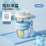 物生物（RELEA）玻璃杯水杯女高颜值高硼硅玻璃耐高温花茶杯夏季大容量茶水分离杯 炫彩冰蓝+茶球【双饮防烫】 400ml