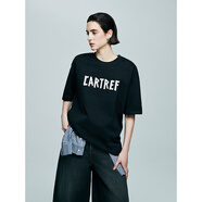 初棉艺术感字母印花美式短袖T恤女25春夏落肩宽松体恤吸湿速干 黑色 M