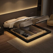 冠祁床悬浮床无床头现代简约双人床极简主卧气压储物床2米2.2米皮艺床 床+2柜+七星鹅绒双用床垫/AB两用 2*2.2米 气压结构「纳帕真皮」