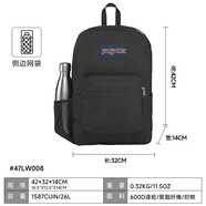JANSPORT杰斯伯书包24年新款奶昔橘背包初高中大学生通勤电脑包 47LW008-经典黑色-侧边袋