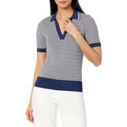 Trina Turk女式有领短袖毛衣, Indigo/Whitewash Indigo/Whitewash X-Large