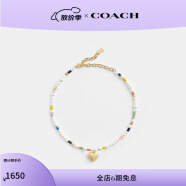 蔻驰（COACH）女士经典标志爱心吊坠仿珍珠串珠项圈式项链 金色/混合色