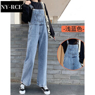 NY-RCE蓝色牛仔背带裤女韩版宽松春秋季新款时尚减龄洋气牛仔裤 浅蓝色611 L