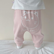 班得婴儿大屁屁裤子宝宝男女春秋季纯棉卡通长裤宽松裤哈伦裤高腰裤pp 粉色 猫咪大屁屁裤 80 cm