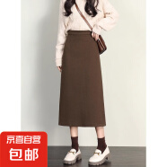 秋冬高腰直筒小个子a字长裙黑色毛呢半身裙女中长款后开叉包臀裙 深棕色 M