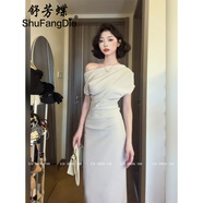 舒芳蝶（shufangdie）气质性感斜肩短袖连衣裙女夏季修身一字肩长裙显身材收腰包臀裙子 连衣裙 XL