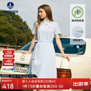 Navigare意大利小帆船短袖连衣裙女士夏季棉质斜领裙子时尚显瘦半袖a字裙 冰水蓝 S 码