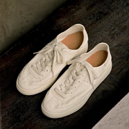 古帝戈春夏新款男鞋百搭真皮头层牛皮休闲板鞋透气厚底德训情侣小白鞋女 米色 40 男款