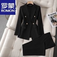 罗蒙（ROMON）西装套装女装秋冬2023新款气质休闲职业装收腰西服外套正装工作服 黑色西装+裤子 M