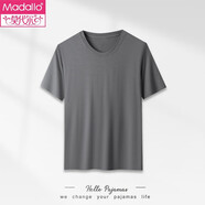 莫代尔男士睡衣男夏季薄款宽松大码睡衣纯色简约单件短袖T恤上衣家居服 BY-504星灰 L