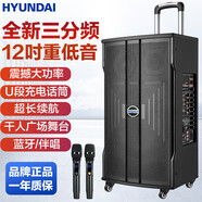 HYUNDAI韩国现代大功率广场舞音响 拉杆音箱户外K歌大音量移动蓝牙舞台音响 带麦克风演出k歌跳舞会议主持 【12寸三分频2400W】+双麦大礼包