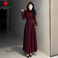 皮尔卡丹（pierre cardin）红色法式半高领针织连衣裙子女秋冬季2025新款配大衣内搭打底长裙 【红色】 S 40/45kg 【连衣裙女秋冬/长裙女秋冬】