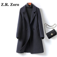 Z.R.Zoro轻奢品牌羊毛呢大衣女2025秋冬新款气质中长款西装领纯色毛呢外套 藏青 M