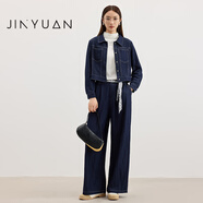 金苑复古高级感牛仔套装女2025秋新款短外套阔腿裤两件套G253102 丈青 S