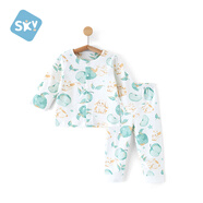舒贝怡婴儿衣服纯棉宝宝对开内衣套装男女春秋儿童睡衣秋衣秋裤绿色100