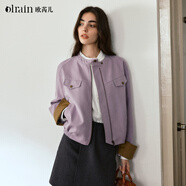 Olrain欧芮儿休闲宽松撞色短外套女秋季新款气质时尚夹克上衣 紫色 L