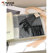 啄木鸟（TUCANO）100%澳洲wool纯羊毛围巾女秋冬季新款纯羊毛披肩围脖礼盒生日礼物 礼盒装-黑白灰格