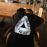 PALACE美式潮牌高街经典 PALAC大三角宽松套头长袖BF风情侣男女休闲卫衣 黑色纯棉三标齐全 XL