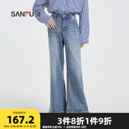 三福牛仔长裤2025春季复古阔腿高腰喇叭裤女装497299 蓝色 26